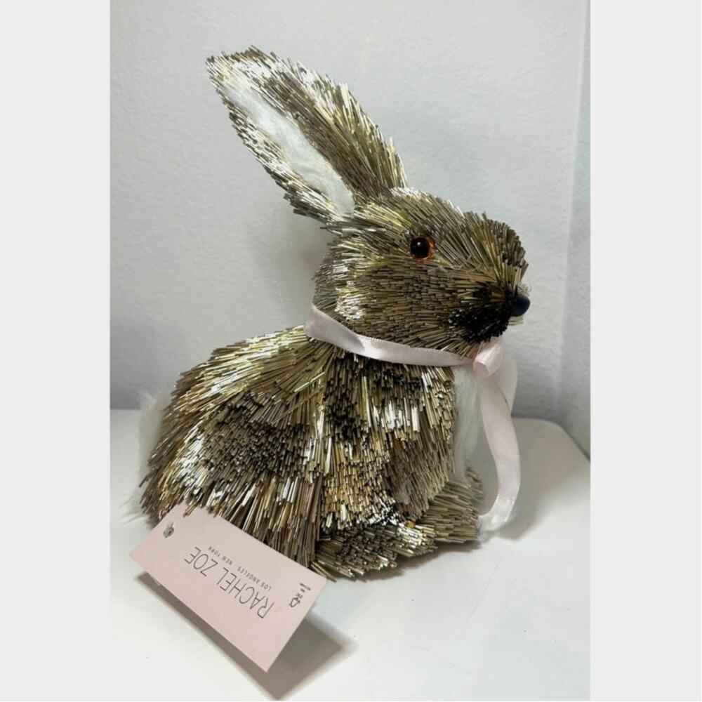 Rachel Zoe BUNNY Home Table Decor Silver Straw Mirror Finish Cottagecore NWT